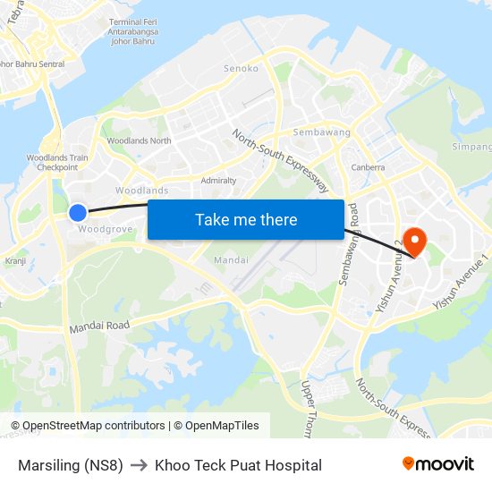 Marsiling (NS8) to Khoo Teck Puat Hospital map