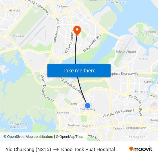 Yio Chu Kang (NS15) to Khoo Teck Puat Hospital map