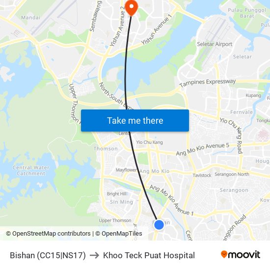 Bishan (CC15|NS17) to Khoo Teck Puat Hospital map