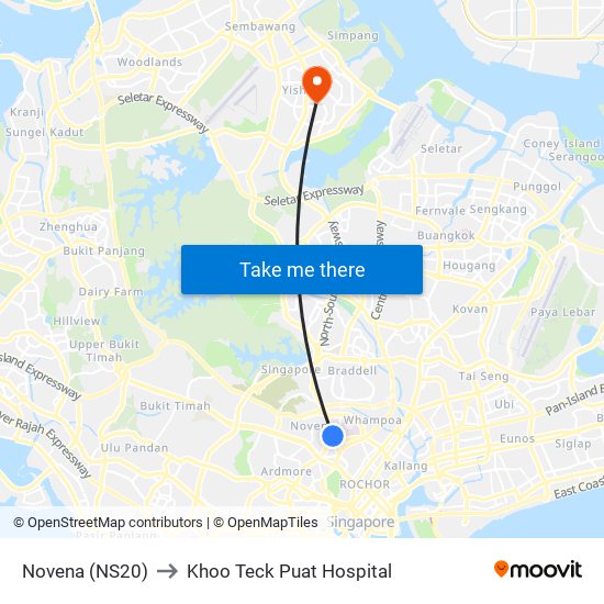 Novena (NS20) to Khoo Teck Puat Hospital map