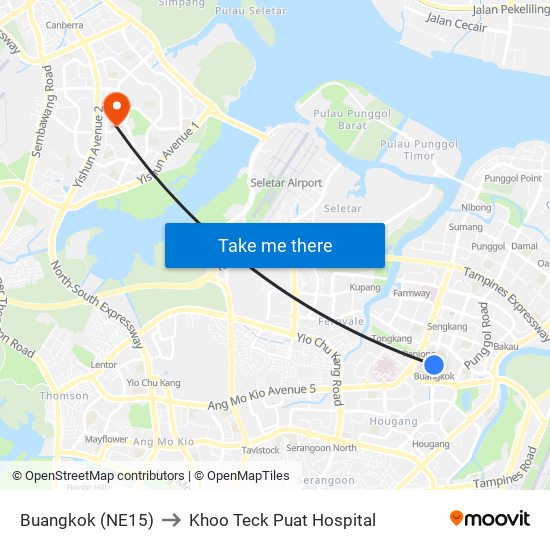 Buangkok (NE15) to Khoo Teck Puat Hospital map