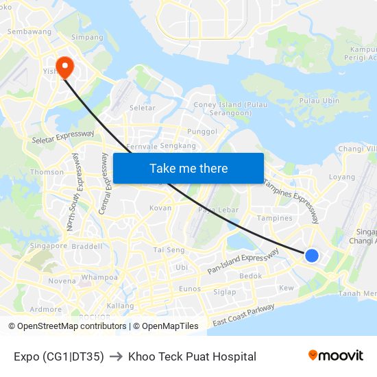 Expo (CG1|DT35) to Khoo Teck Puat Hospital map