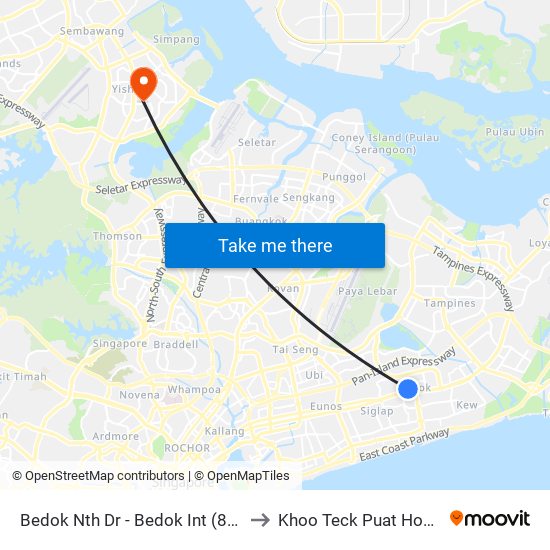 Bedok Nth Dr - Bedok Int (84009) to Khoo Teck Puat Hospital map