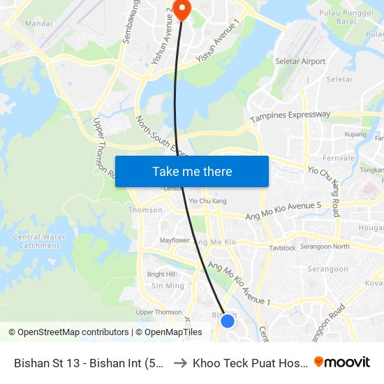 Bishan St 13 - Bishan Int (53009) to Khoo Teck Puat Hospital map