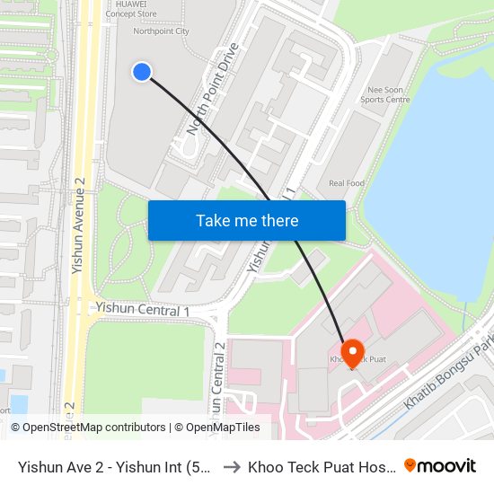 Yishun Ave 2 - Yishun Int (59009) to Khoo Teck Puat Hospital map