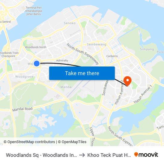 Woodlands Sq - Woodlands Int (46009) to Khoo Teck Puat Hospital map
