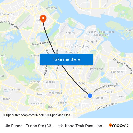 Jln Eunos - Eunos Stn (83101) to Khoo Teck Puat Hospital map