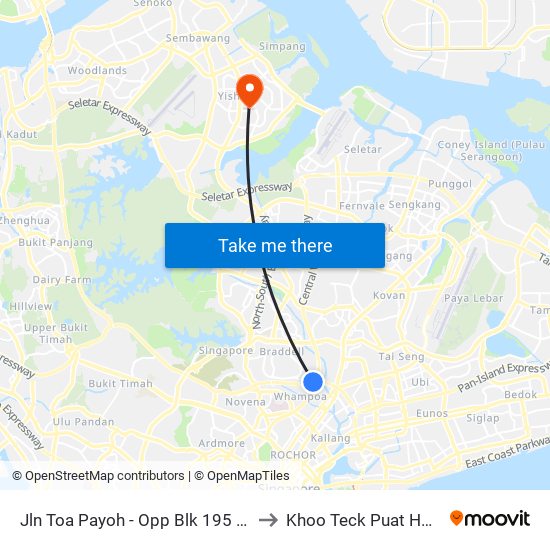 Jln Toa Payoh - Opp Blk 195 (52089) to Khoo Teck Puat Hospital map