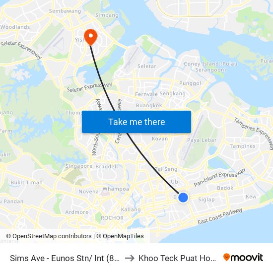 Sims Ave - Eunos Stn/ Int (82061) to Khoo Teck Puat Hospital map