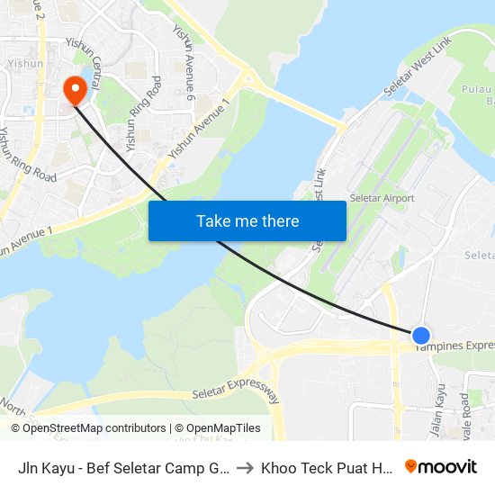 Jln Kayu - Bef Seletar Camp G (68111) to Khoo Teck Puat Hospital map