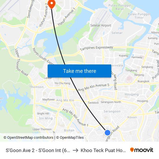 S'Goon Ave 2 - S'Goon Int (66009) to Khoo Teck Puat Hospital map