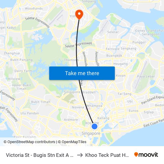 Victoria St - Bugis Stn Exit A (01113) to Khoo Teck Puat Hospital map