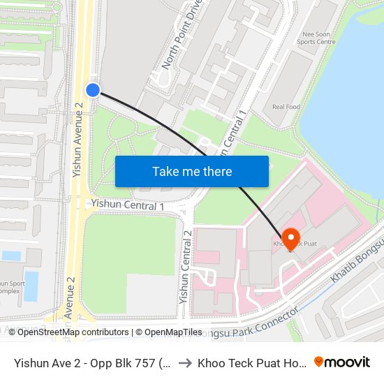 Yishun Ave 2 - Opp Blk 757 (59069) to Khoo Teck Puat Hospital map