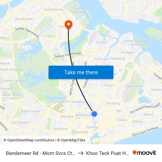 Bendemeer Rd - Mom Svcs Ctr (60179) to Khoo Teck Puat Hospital map