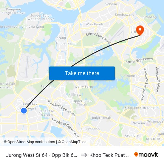 Jurong West St 64 - Opp Blk 662c (22499) to Khoo Teck Puat Hospital map