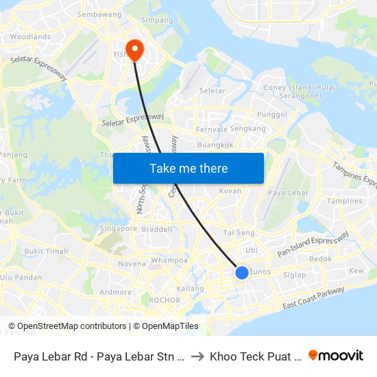 Paya Lebar Rd - Paya Lebar Stn Exit B (81111) to Khoo Teck Puat Hospital map