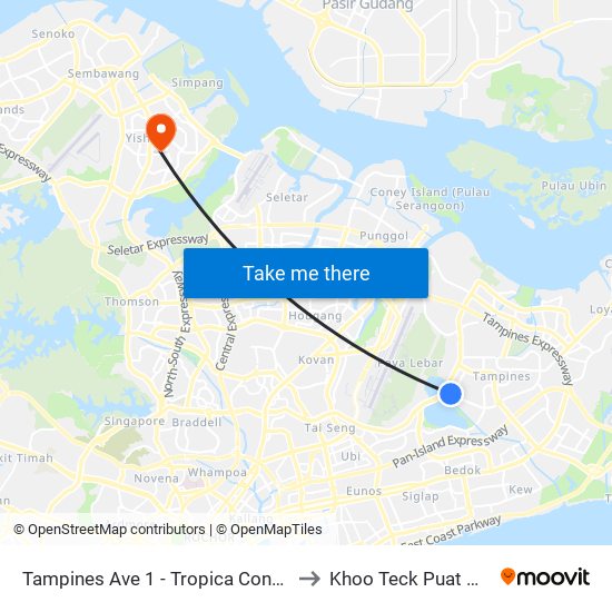 Tampines Ave 1 - Tropica Condo (75259) to Khoo Teck Puat Hospital map