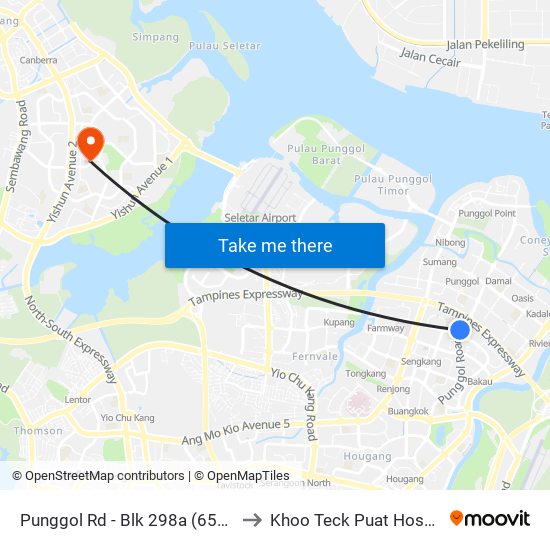 Punggol Rd - Blk 298a (65061) to Khoo Teck Puat Hospital map