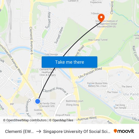 Clementi (EW23) to Singapore University Of Social Sciences map