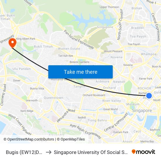 Bugis (EW12|DT14) to Singapore University Of Social Sciences map