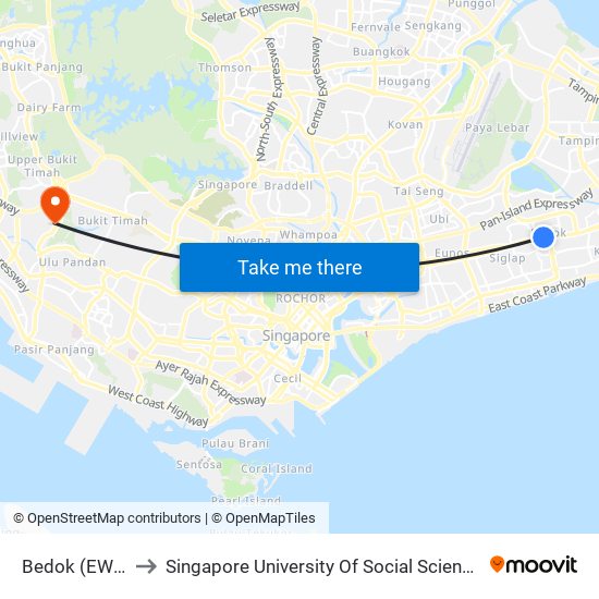 Bedok (EW5) to Singapore University Of Social Sciences map