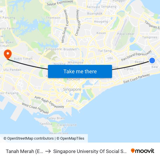 Tanah Merah (EW4) to Singapore University Of Social Sciences map