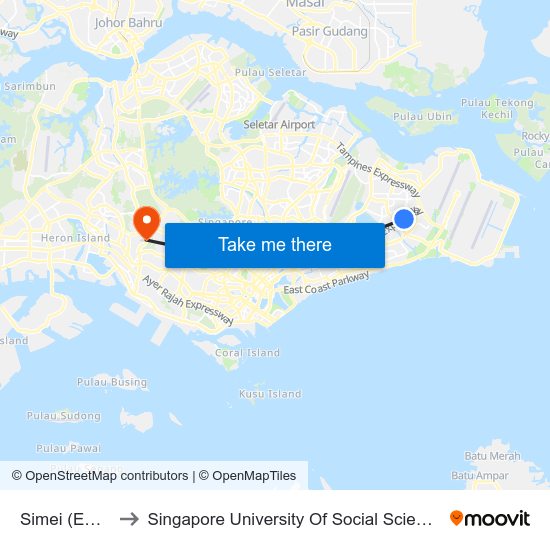 Simei (EW3) to Singapore University Of Social Sciences map