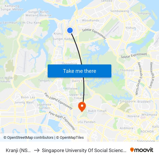 Kranji (NS7) to Singapore University Of Social Sciences map