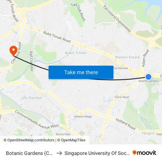 Botanic Gardens (CC19|DT9) to Singapore University Of Social Sciences map