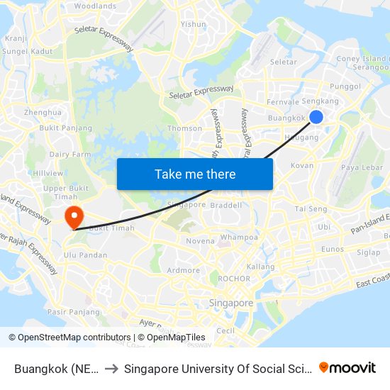 Buangkok (NE15) to Singapore University Of Social Sciences map