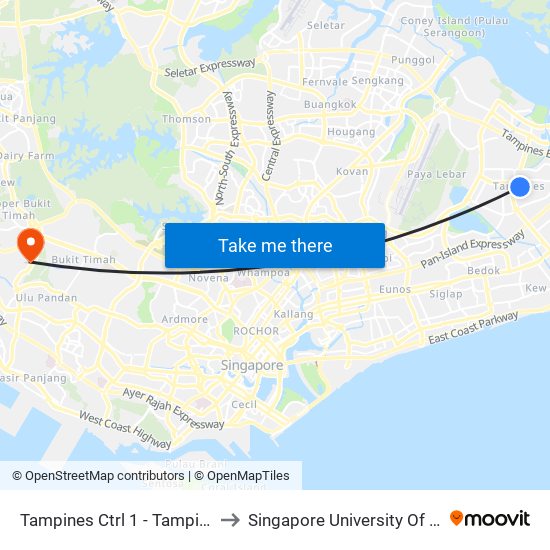 Tampines Ctrl 1 - Tampines Int (75009) to Singapore University Of Social Sciences map