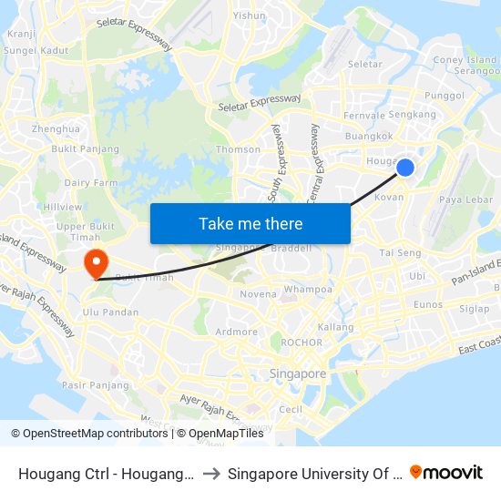 Hougang Ctrl - Hougang Ctrl Int (64009) to Singapore University Of Social Sciences map