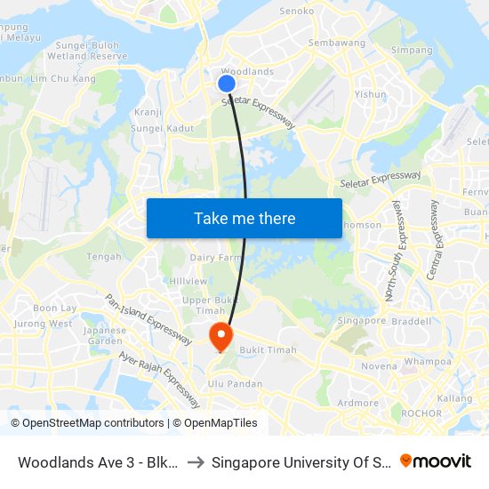 Woodlands Ave 3 - Blk 320 (46539) to Singapore University Of Social Sciences map