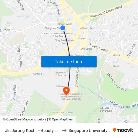 Jln Jurong Kechil - Beauty World Stn Exit C (42151) to Singapore University Of Social Sciences map