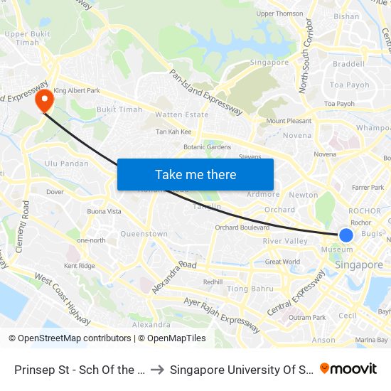 Prinsep St - Sch Of the Arts (08079) to Singapore University Of Social Sciences map