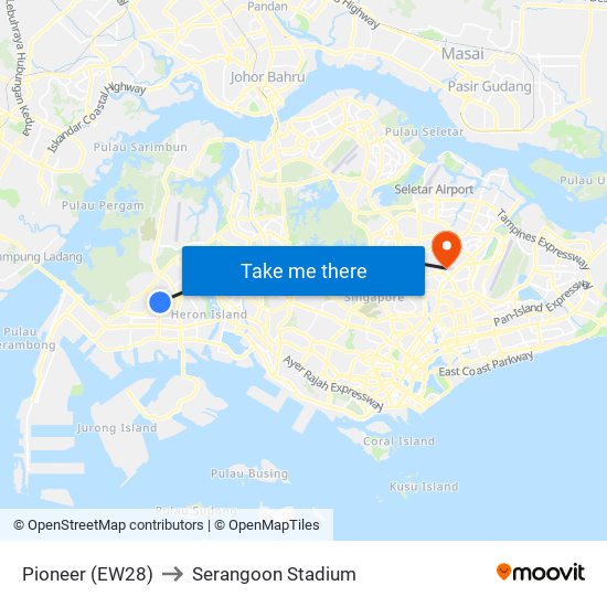 Pioneer (EW28) to Serangoon Stadium map