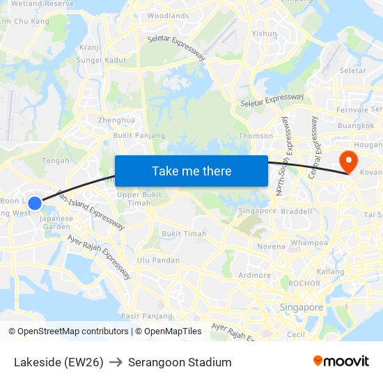 Lakeside (EW26) to Serangoon Stadium map