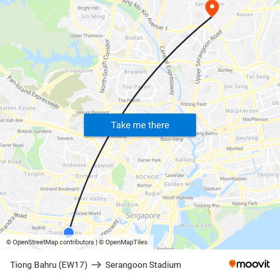 Tiong Bahru (EW17) to Serangoon Stadium map