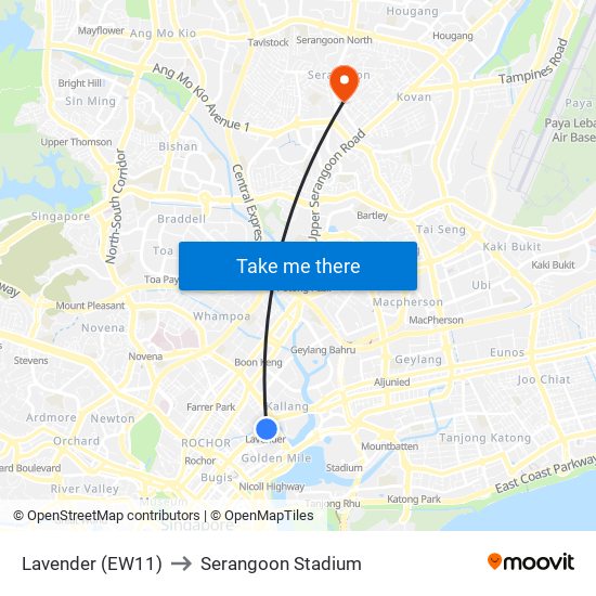Lavender (EW11) to Serangoon Stadium map