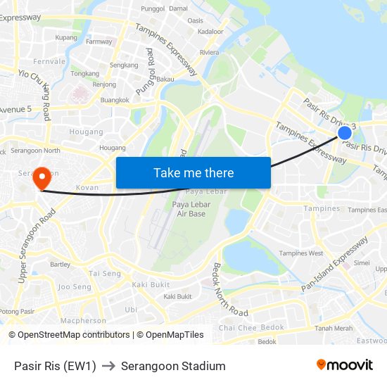 Pasir Ris (EW1) to Serangoon Stadium map