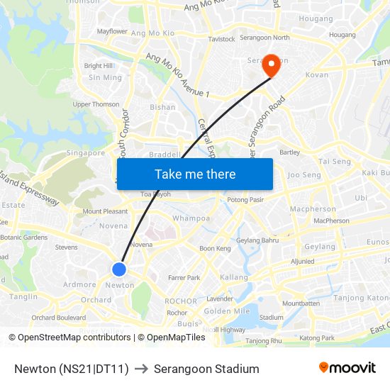 Newton (NS21|DT11) to Serangoon Stadium map
