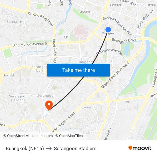 Buangkok (NE15) to Serangoon Stadium map