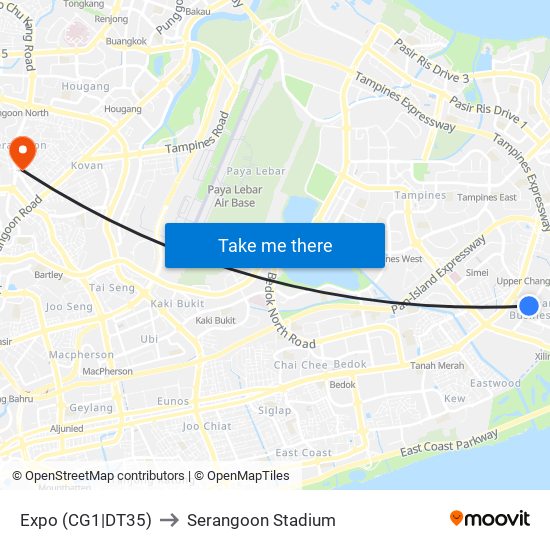 Expo (CG1|DT35) to Serangoon Stadium map