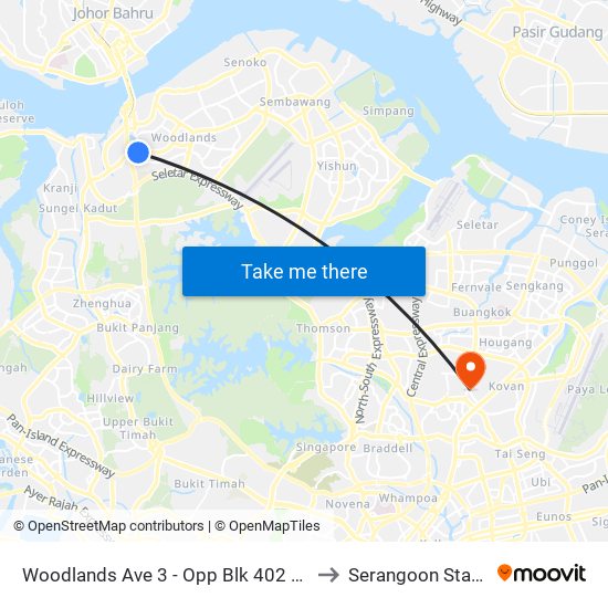 Woodlands Ave 3 - Opp Blk 402 (46499) to Serangoon Stadium map