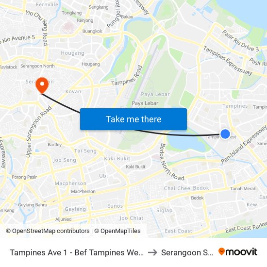 Tampines Ave 1 - Bef Tampines West Stn (75059) to Serangoon Stadium map