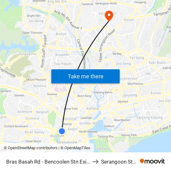 Bras Basah Rd - Bencoolen Stn Exit B (08069) to Serangoon Stadium map