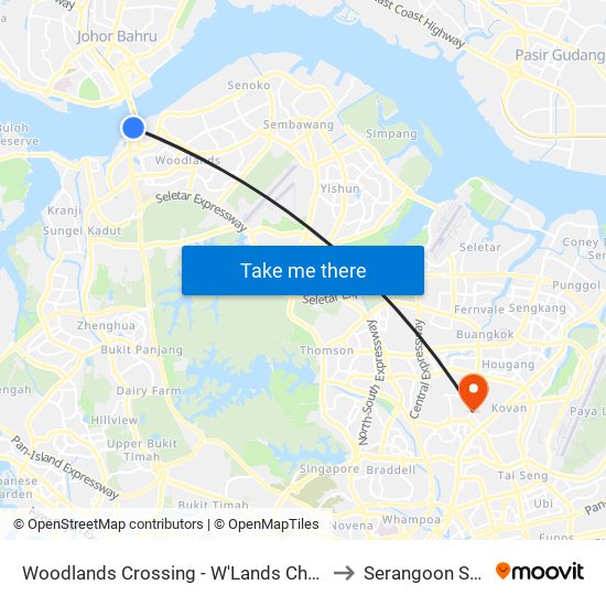 Woodlands Crossing - W'Lands Checkpt (46109) to Serangoon Stadium map