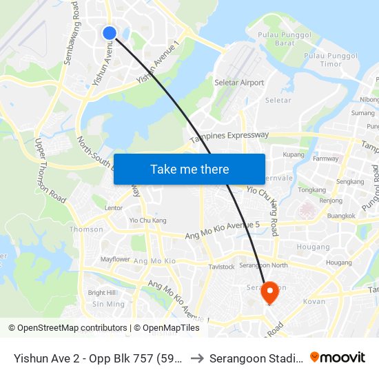 Yishun Ave 2 - Opp Blk 757 (59069) to Serangoon Stadium map