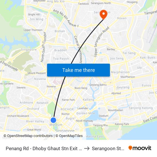 Penang Rd - Dhoby Ghaut Stn Exit B (08031) to Serangoon Stadium map