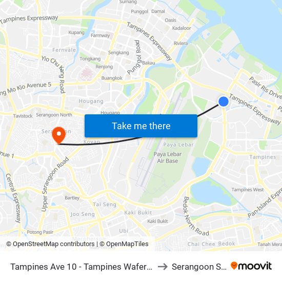Tampines Ave 10 - Tampines Wafer Fab Pk (75351) to Serangoon Stadium map